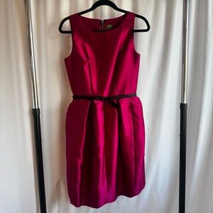 Pink Satin Fit Flare Dress Pockets Wedding Guest Feminine Party Classic